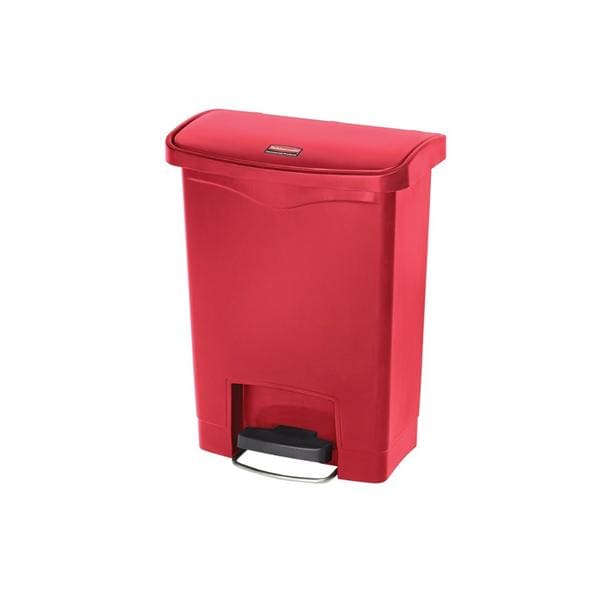 Rubbermaid Slim Jim Rectangular Plastic Wastebasket Step-On 8 Gallons Red Ea