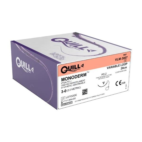 Quill Monoderm Suture 3-0 20cm Polyglycolic Acid Barbed PS-2 Undyed 12/Bx