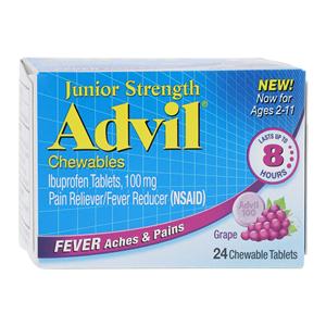 Advil Junior Chewable Tablets 100mg Grape Bottle 24/Bx, 72 BX/CA
