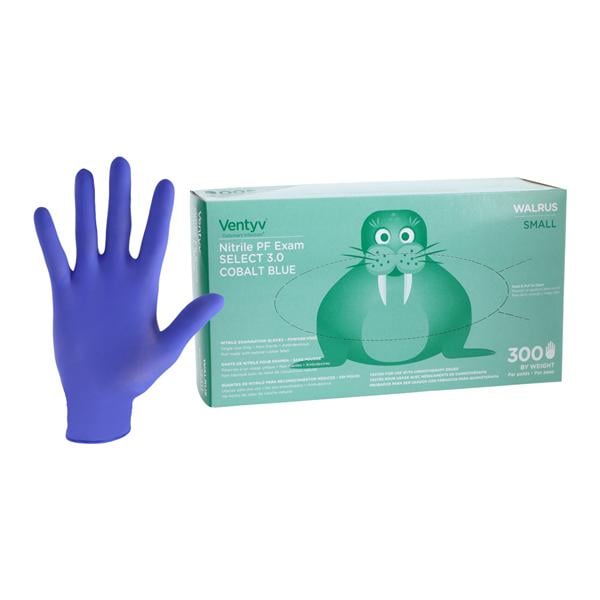 Walrus Nitrile Exam Gloves Small Cobalt Blue Non-Sterile