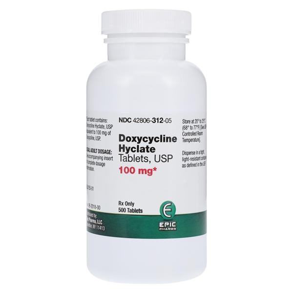 Doxycycline Hyclate Tablets 100mg Bottle 500/Bt