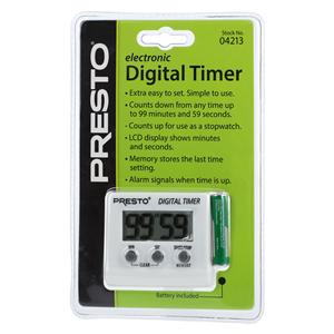 Digital Timer 99 Minutes, 59 Seconds Audible Alarm Ea