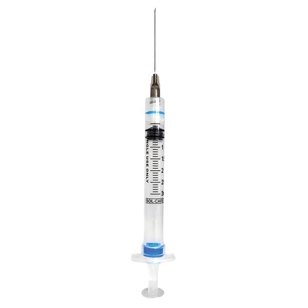 Sol-Care Hypodermic Syringe/Needle 22gx1-1/2" 3mL Black LL Sfty LDS 800/Ca