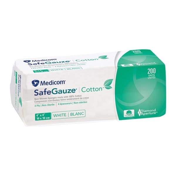 SafeGauze Cotton Non-Woven Gauze 4x4" 4 Ply Non-Sterile LF