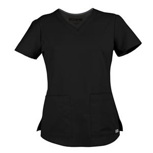 Scrub Top V-Neck 2 Pockets Short Sleeves 3X Large Black Womens Ea