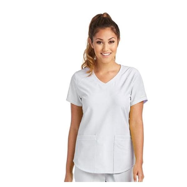 Skechers Scrub Scrub Top V-Neck 3 Pockets Medium White Womens Ea