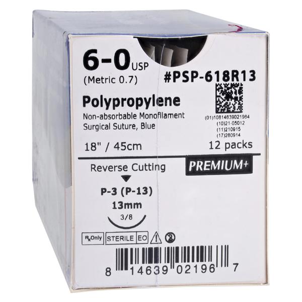 Premium Suture 6-0 18" Polypropylene Monofilament P-13 Blue 12/Bx