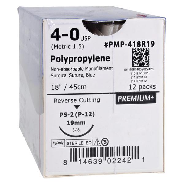 Premium Suture 4-0 18" Polypropylene Monofilament P-12 Blue 12/Bx