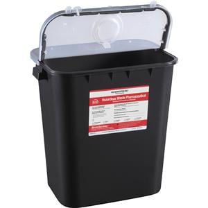 RCRA Hazardous Waste Container 8gal Black 5x5x8" Hinged Lid Plastic 10/Ca