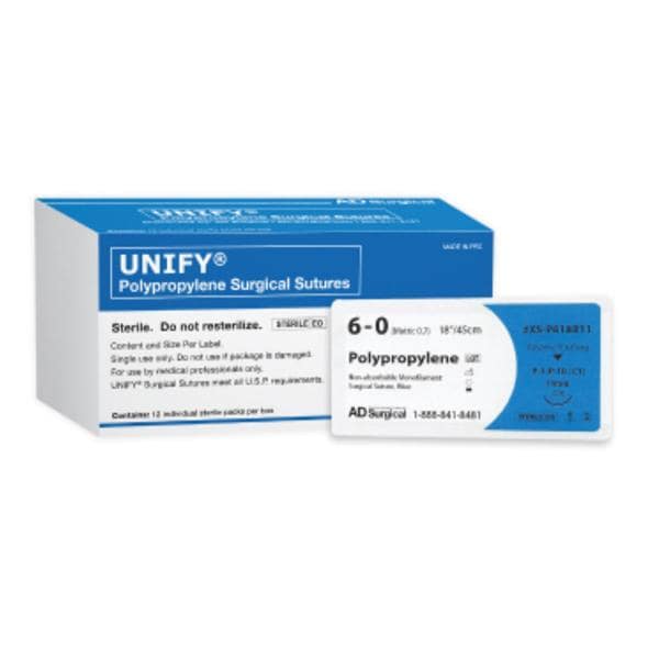 Unify Suture 5-0 18" Polypropylene Monofilament PS-3 Blue 12/Bx