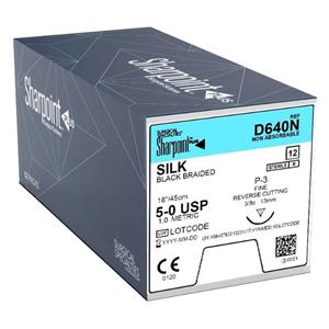 Suture 5-0 18" Silk Braid DSM-13 Black 12/Bx