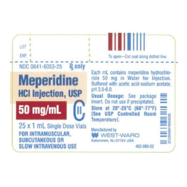 Meperidine HCl Injection 50mg/mL SDV 1mL 25/Bx