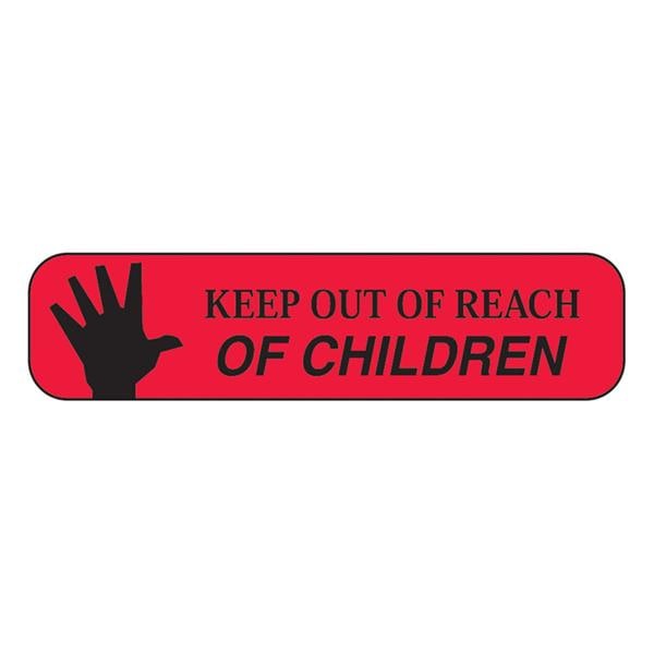 Warning Label Keep Out of Reach of Children Red/Black 1-5/8x3/8" 1000/Pk