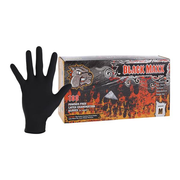 Black Maxx Latex Exam Gloves Medium Black Non-Sterile