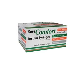 SureComfort Insulin Syringe/Needle 31gx5/16" 1cc Safety Low Dead Space 500/Ca
