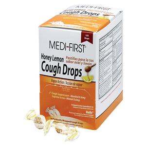 Medi-First Cough Drops 8.6mg Honey Lemon Dispenser 125/Bx, 12 BX/CA