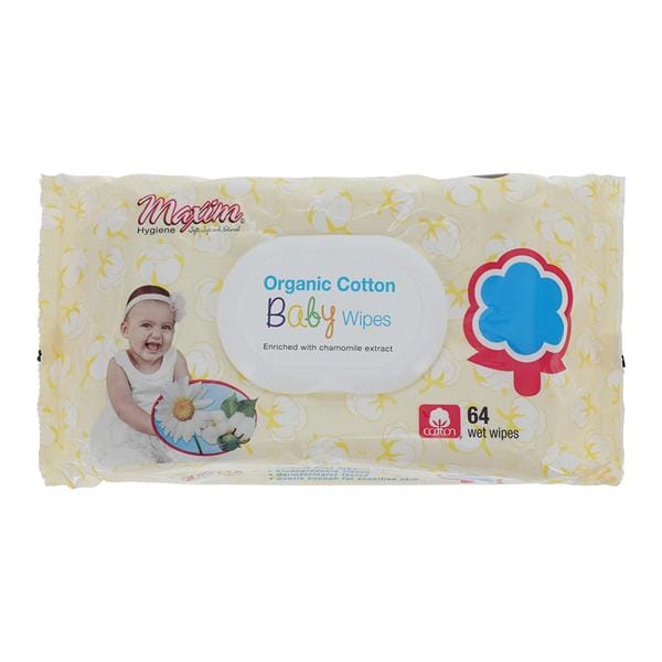 Maxim Wet Wipes Baby Paraben Free White Organic Cotton Disposable Unisex 64/Pk, 12 PK/CA