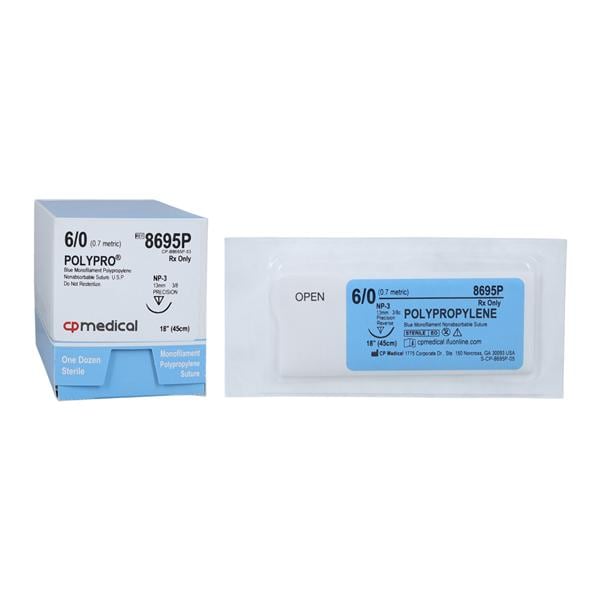 PolyPro Suture 6-0 18" Polypropylene Monofilament NP-3 Blue 12/Bx