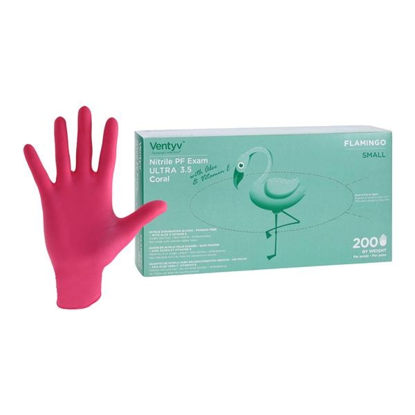 Flamingo Nitrile Exam Gloves Small Pink Non-Sterile