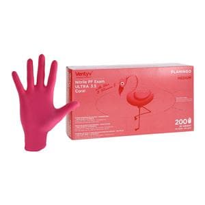 Flamingo Nitrile Exam Gloves Medium Pink Non-Sterile, 10 BX/CA