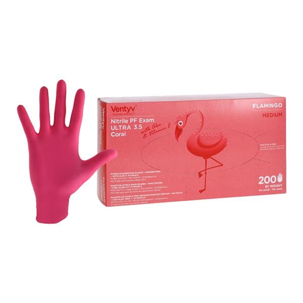 Flamingo Nitrile Exam Gloves Medium Pink Non-Sterile