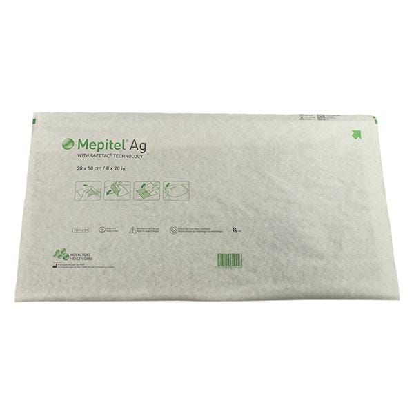 Mepitel Ag Silver Sulfate Contact Layer Dressing 8x20" Sterile Sqr Slcn Adh Wht