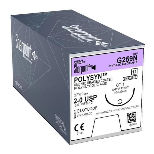 Polysyn Suture 2-0 1-27" PGA Braid CT-1 Undyed 12/Bx