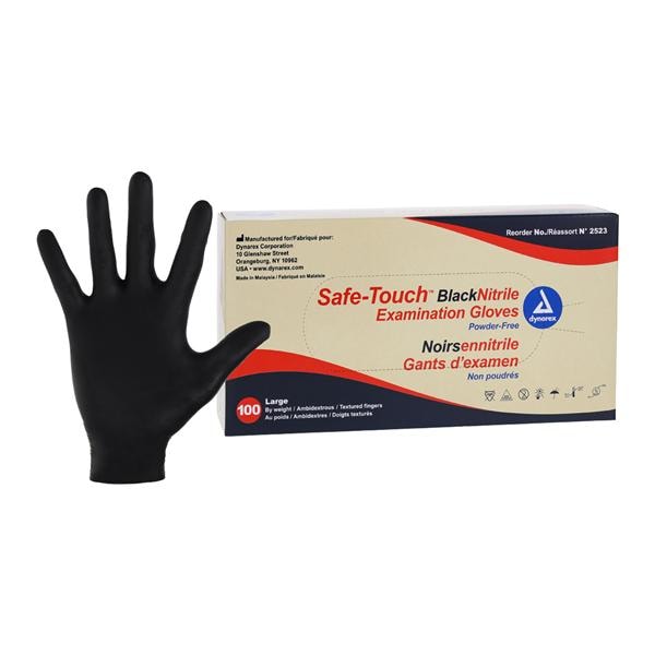 SafeTouch Nitrile Exam Gloves Large Black Non-Sterile