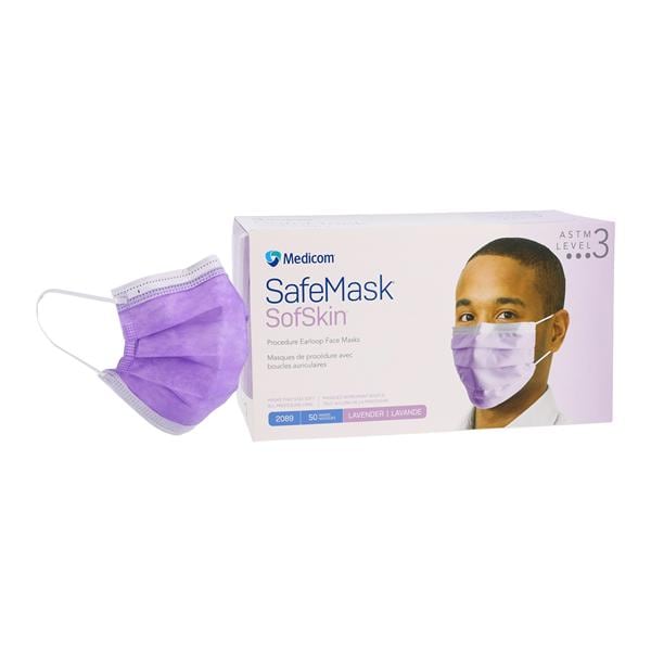 SafeMask Sofskin Procedure Mask ASTM Level 3 Lavender Adult 50/Bx, 10 BX/CA