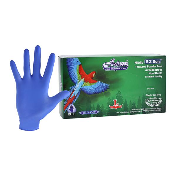 Avianz EZ Don Nitrile Exam Gloves Large Blue Non-Sterile