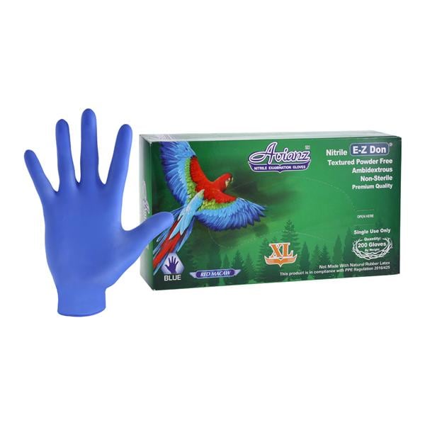 Avianz EZ Don Nitrile Exam Gloves X-Large Blue Non-Sterile