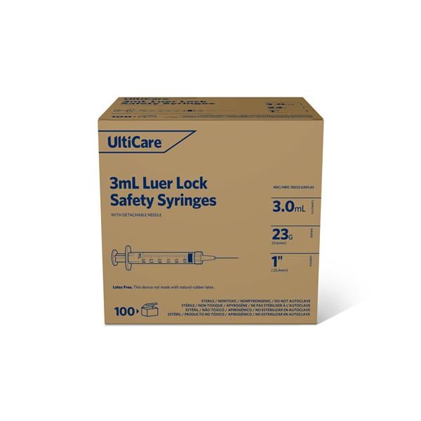 UltiCare Safety Syringe/Needle 23gx1" 3mL LL Dtchbl Ndl Sfty No Dead Spc 400/Ca