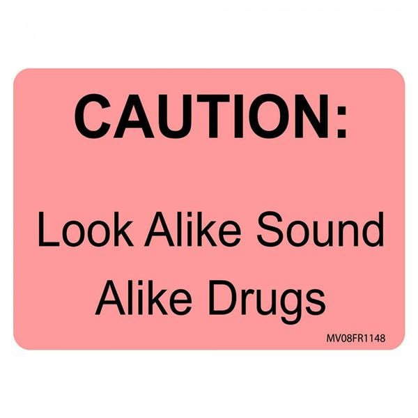 Label Caution: Look Alike Sound Alike Drugs Red Paper 2x2-15/16" 4/Ca