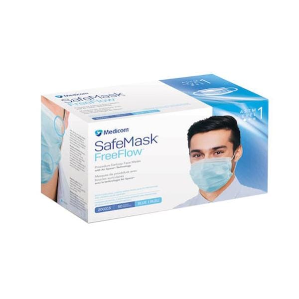 SafeMask FreeFlow Procedure Mask ASTM Level 1 Fog-Free Strip Blue Adult 50/Bx
