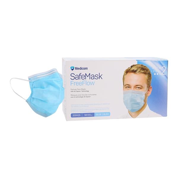 SafeMask FreeFlow Procedure Mask ASTM Level 2 Fog-Free Strip Blue Adult 50/Bx, 10 BX/CA