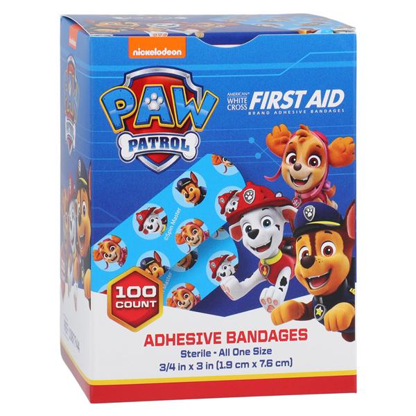 American White Cross Adhesive Bandage Plastic 3/4x3" Paw Patrol Sterile 100/Bx, 12 BX/CA