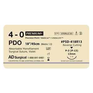 Premium PDO Suture 4-0 18" Polydioxanone Monofilament P-3 Violet 12/Bx