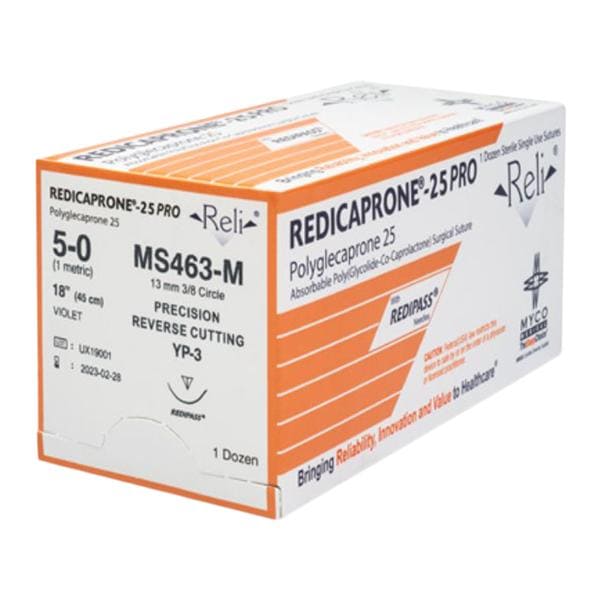 Reli Redicaprone Pro Suture 5-0 18" Polyglecaprone Monofilament YP-3 Vio 12/Bx