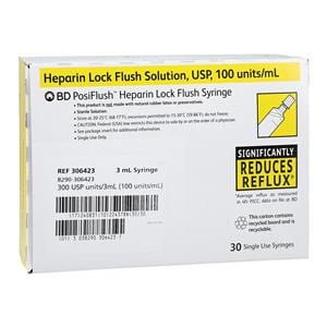 Heparin IV Flush Solution 100u/mL PosiFlush Prefilled Syringe 3mL 30/Bx