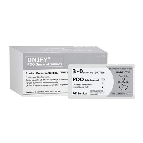 Unify Suture 3-0 30" Polydioxanone Monofilament RB-1 Violet 12/Bx
