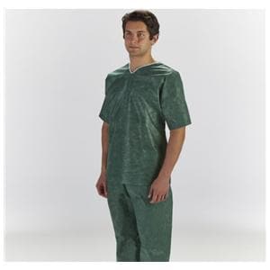 Patient Scrub Shirt Linen Like Non Woven Material 2X Large Dark Green 30/Ca