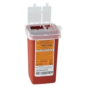 Phlebotomy Sharps Container 1qt Red 19.6x10.6x4.1" Vertical Entry Plastic 100/Ca