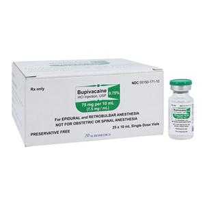 Bupivacaine HCl Injection 0.75% Preservative Free SDV 10mL 25/Bx