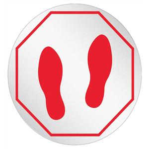 Floor Sticker Foot Print Stop Sign StandSafe 20" Circle Clear/Red 50/Pk