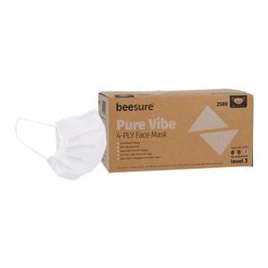 BeeSure Vibe Earloop Mask ASTM Level 3 Anti-Fog White 50/Bx, 8 BX/CA