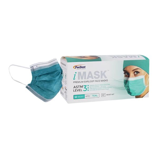 iMask Premium Procedure Mask ASTM Level 3 Teal Adult 50/Bx