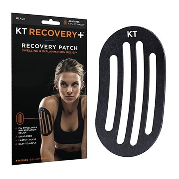 KT Tape Recovery Patch Cotton/Elastic 6.9x3.7" Black 4/Pk