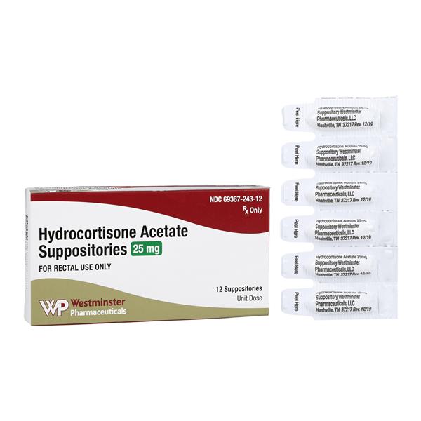Hydrocortisone Acetate Rectal Suppository 25mg Unit Dose 12/Bx