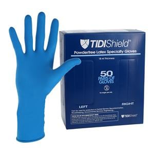 TidiShield Latex Exam Gloves Medium Blue Non-Sterile, 10 BX/CA