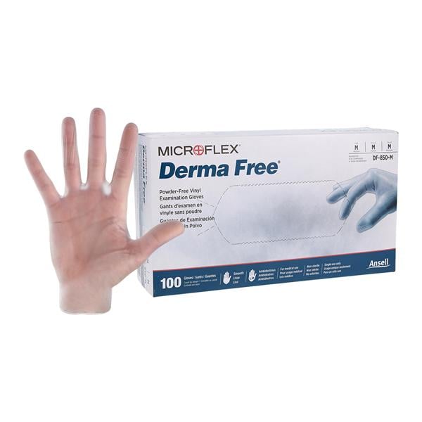 Derma Free Vinyl Exam Gloves Medium Clear Non-Sterile